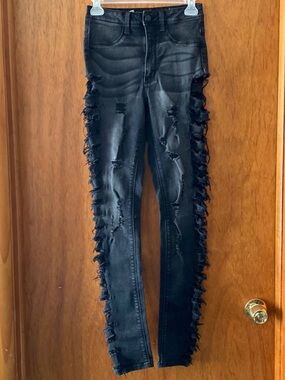 Honey Bum Juniors Dark Wash Distressed Skinny Jeans